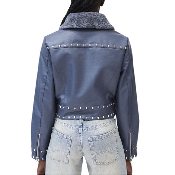 Silence + Noise Studded Faux Leather Jacket / studded Moto NWT - Picture 2 of 16